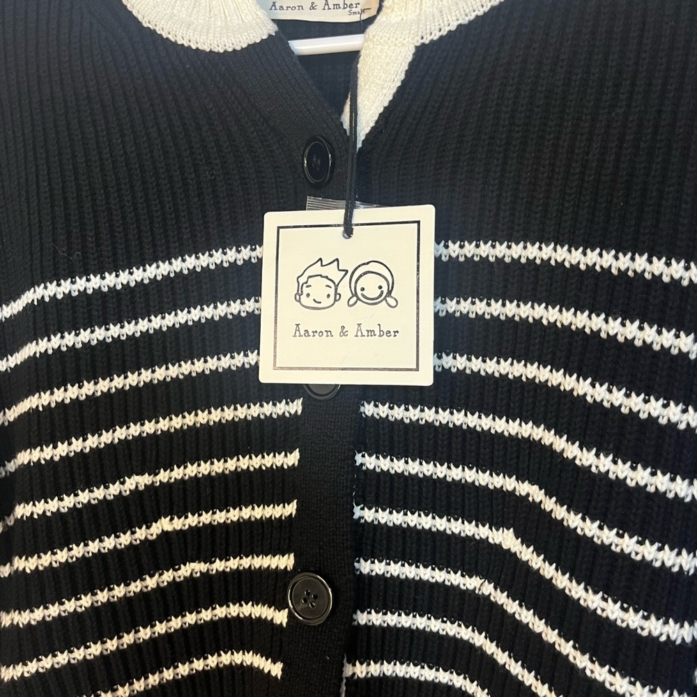 Aaron and Amber Thick Black and White Striped Cardigan Women’s Small NWT - Picture 4 of 5